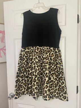 Black & Leopard Print Casual Sleeveless Dress